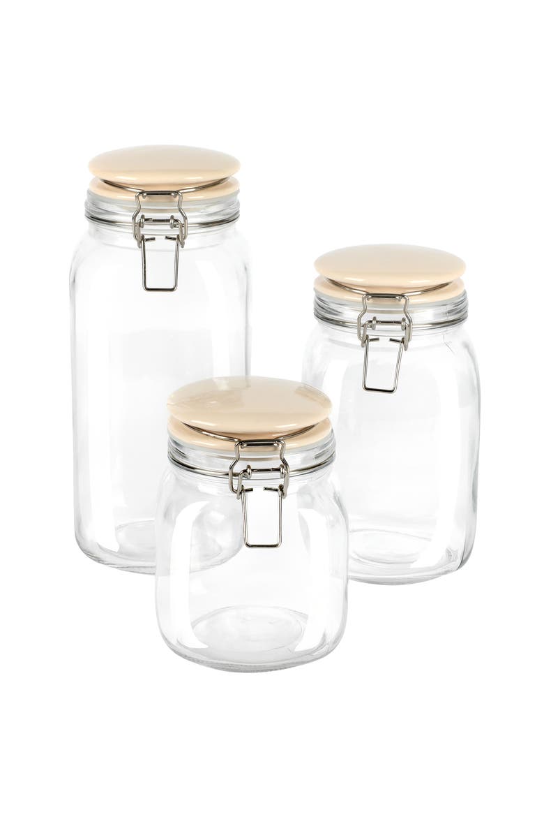3 Piece Glass Canister Set with Ceramic Lids Off-White, Alternate, color, White