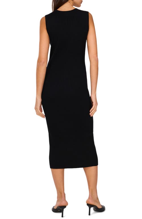 Shop Vince Camuto Mesh Trim Rib Midi Dress In Rich Black