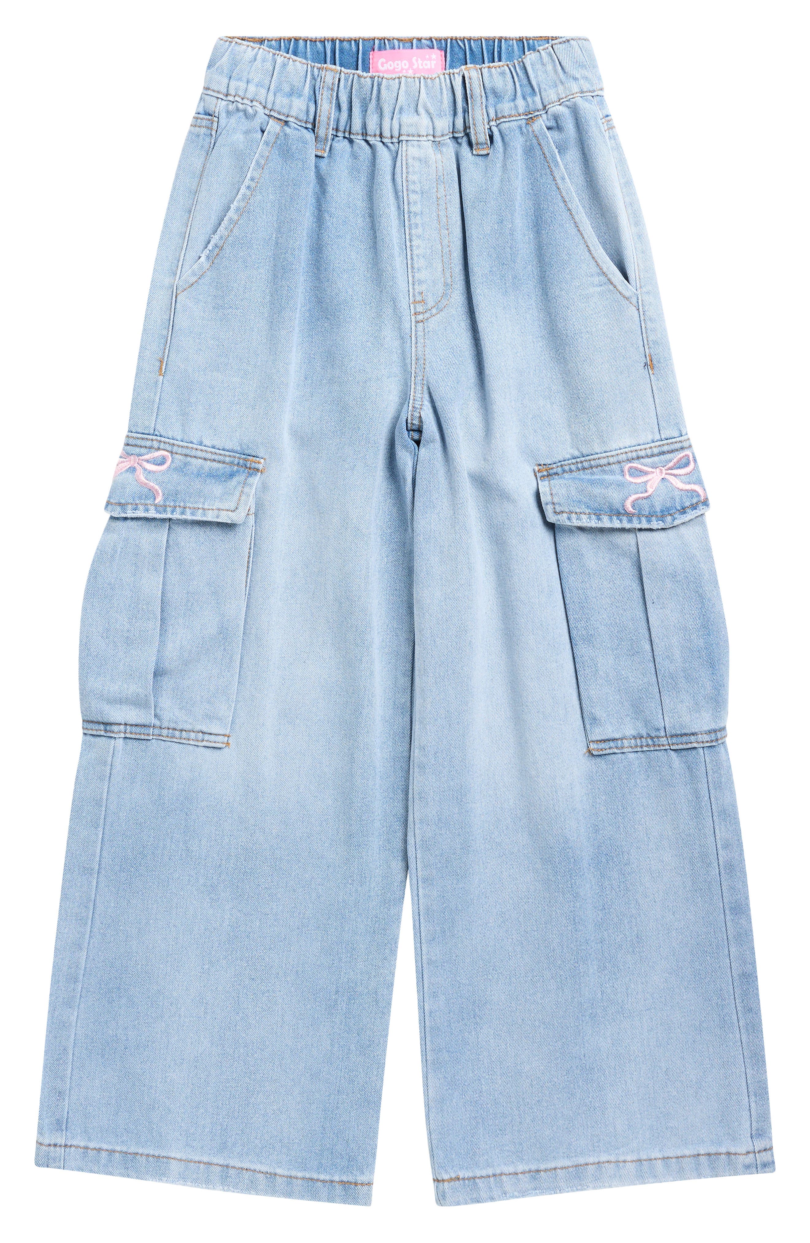 GOGO STAR Kids' Bow Embroidered Cargo Jeans