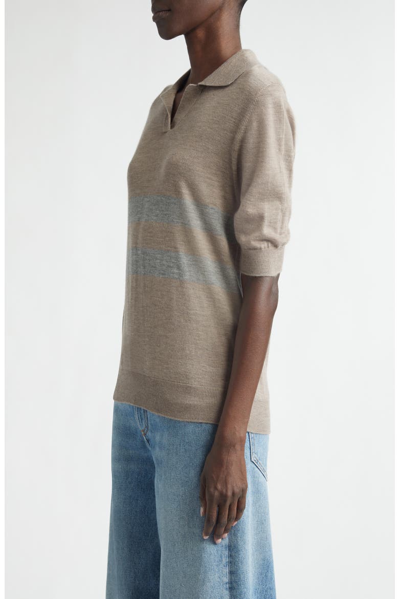 Coira Stripe Superfine Cashmere Polo, Alternate, color, PEBBLE/ CULLEN GREY