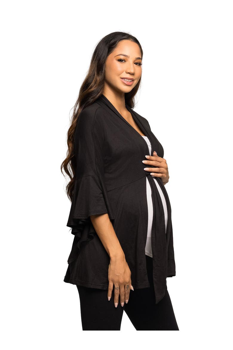 Tie Front Bell Sleeve Cardigan, Alternate, color, Black