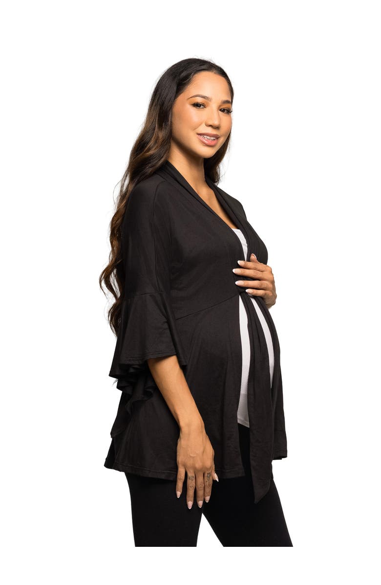 24seven Comfort Apparel Tie Front Bell Sleeve Cardigan, Alternate, color, Black