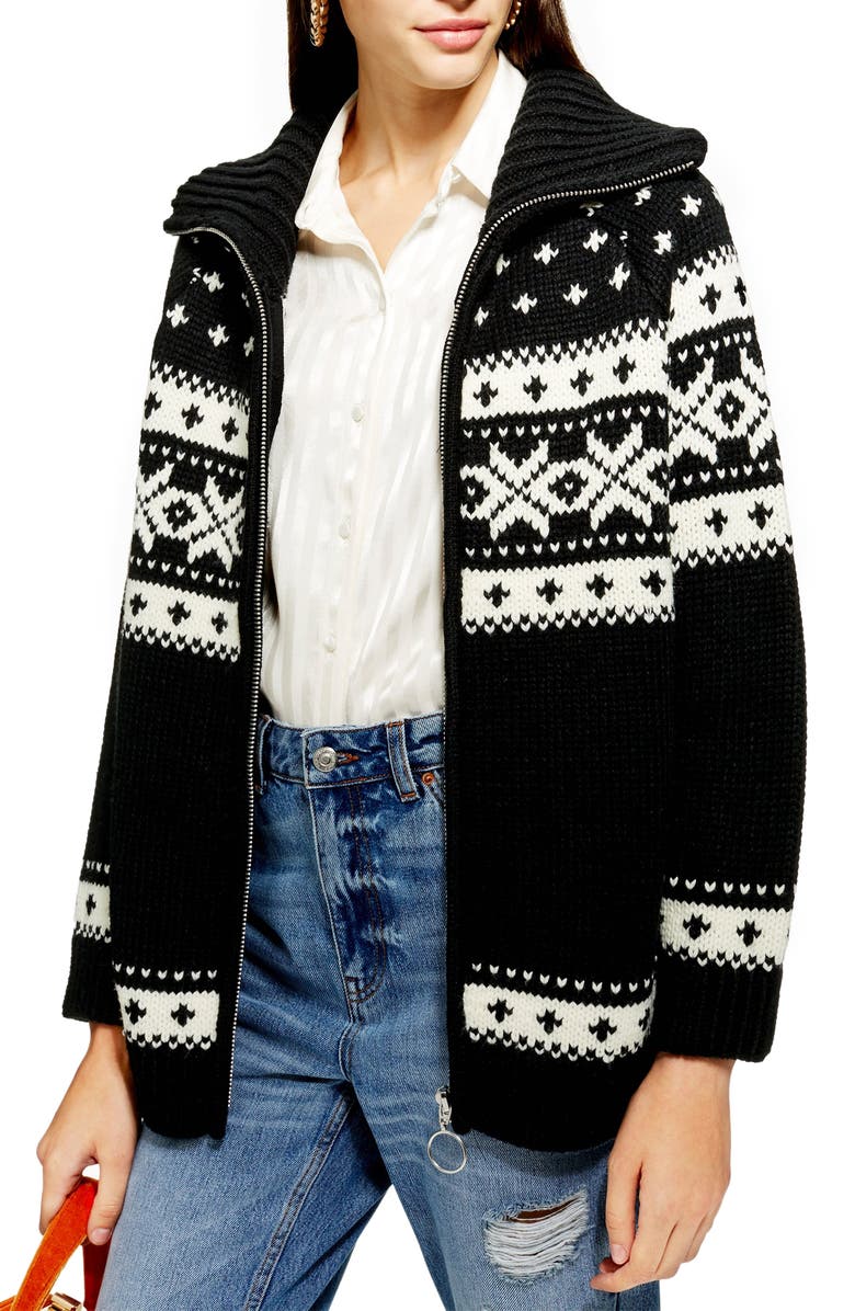 Topshop Fair Isle Cardigan, Main, color, 