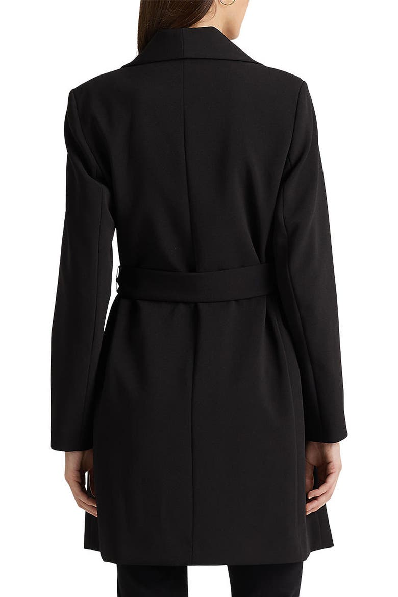 Drape Lapel Crepe Belted Coat, Alternate, color, BLACK