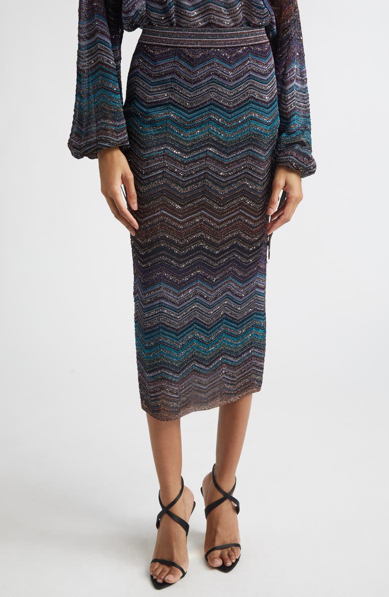 Missoni Zigzag Lamé Midi Skirt, Main, color, Dark Blue Tones
