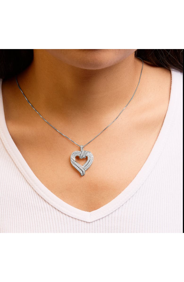 Haus of Brilliance Silver 1.00 Cttw Baguette Diamond Composite Open Heart Pendant Necklace, Alternate, color, 