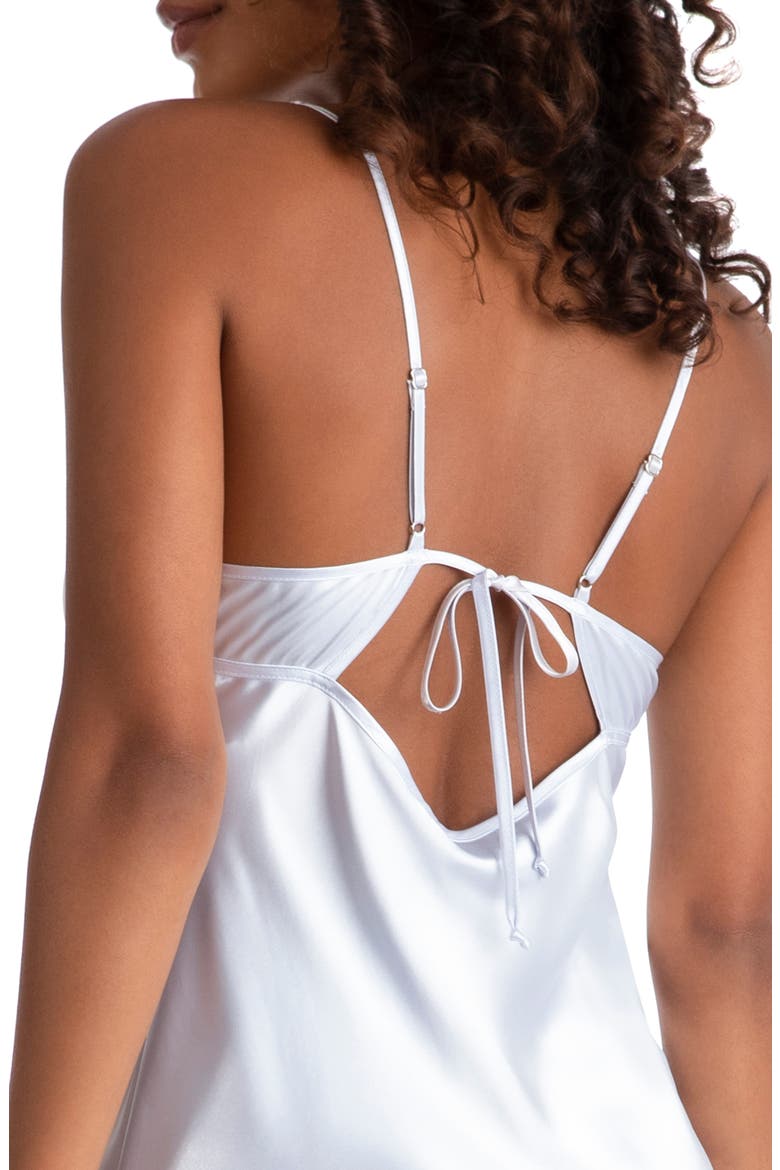 Hope Faux Feather Trim Satin Chemise, Alternate, color, ICE BLUE