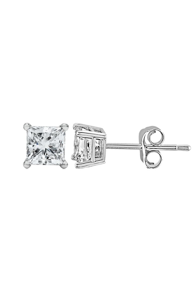 14K White Gold 1/2 Ct Princess Lab Grown Diamond Solitaire Stud Earrings, Alternate, color, White