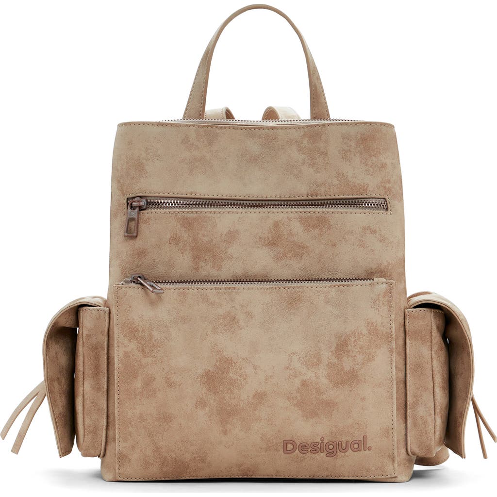 Desigual Medium Faux Leather Effect Backpack In Light Beige
