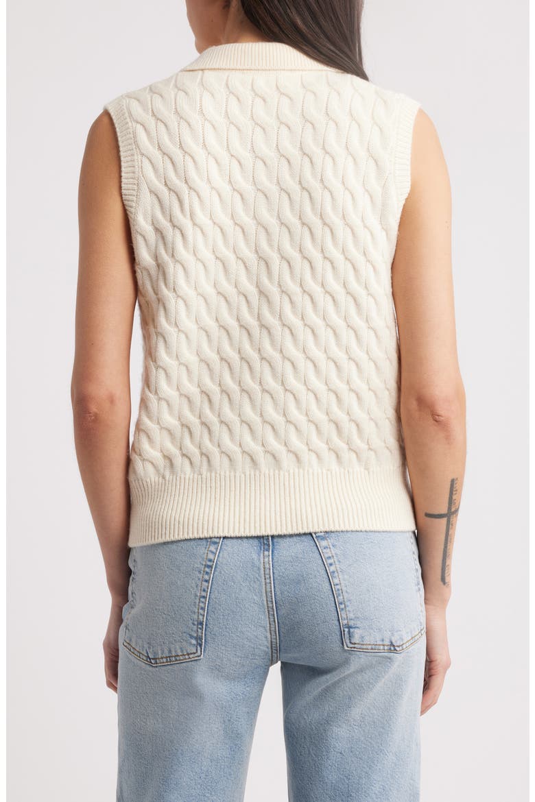 Cable Wool Sleeveless Polo Sweater, Alternate, color, CREAM