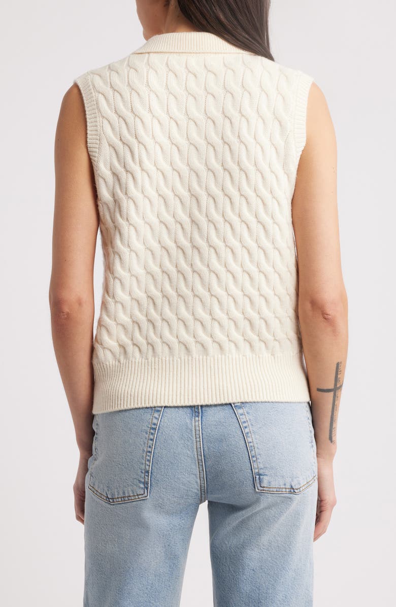 FRAME Cable Wool Sleeveless Polo Sweater, Alternate, color, Cream