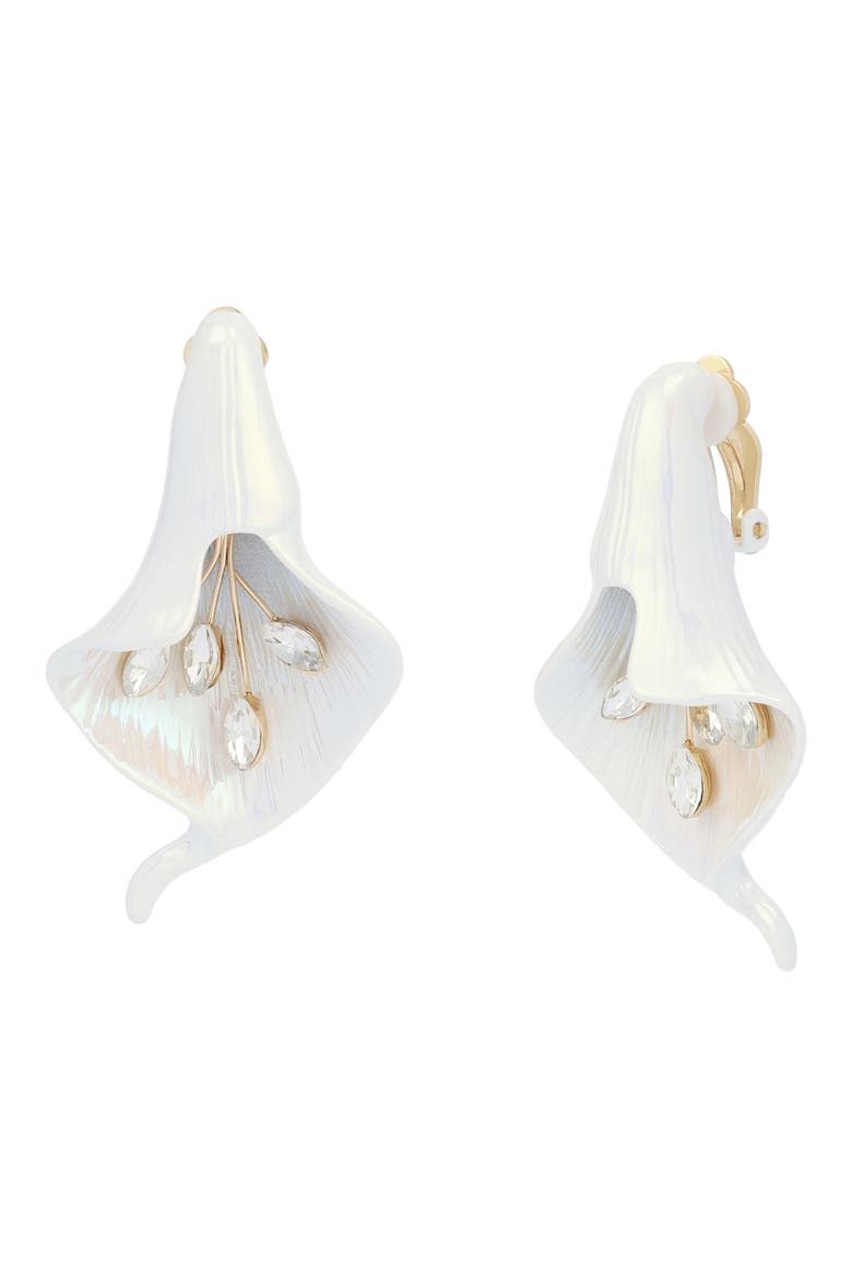 Calla Lily Clip-On Earrings, Main, color, WHITE