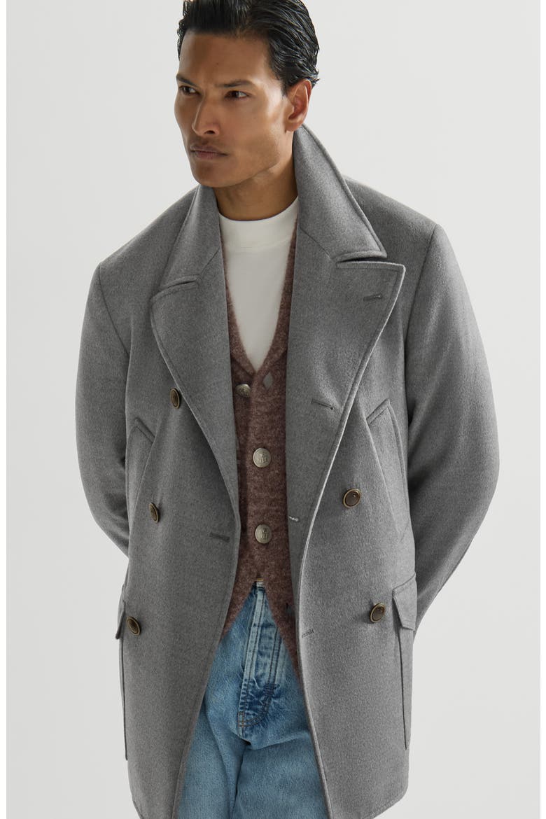 Virgin wool cloth four-pocket pea coat, Alternate, color, Grey