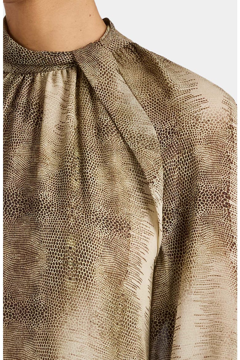 Dakota Mock Neck Printed Blouse with Long Lantern Sleeves, Alternate, color, SAHARA
