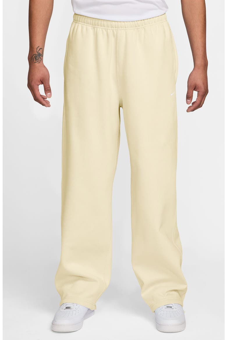 Solo Swoosh Open Hem Fleece Sweatpants, Main, color, COCONUT MILK/ WHITE