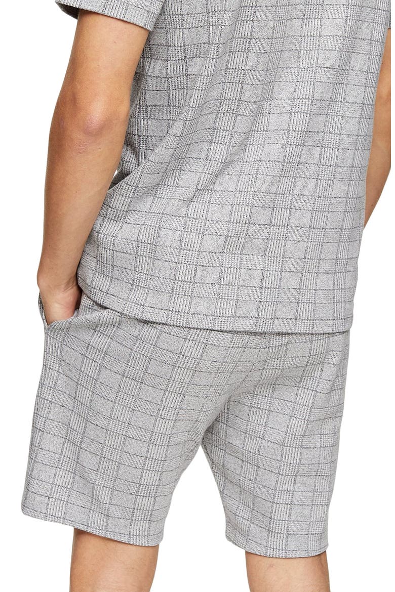 Skinny Fit Glen Plaid Drawstring Shorts, Alternate, color, GREY