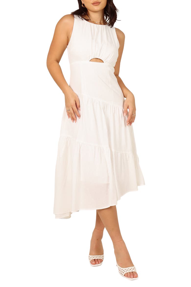 Briana Cutout Cotton & Linen Midi Dress, Main, color, WHITE