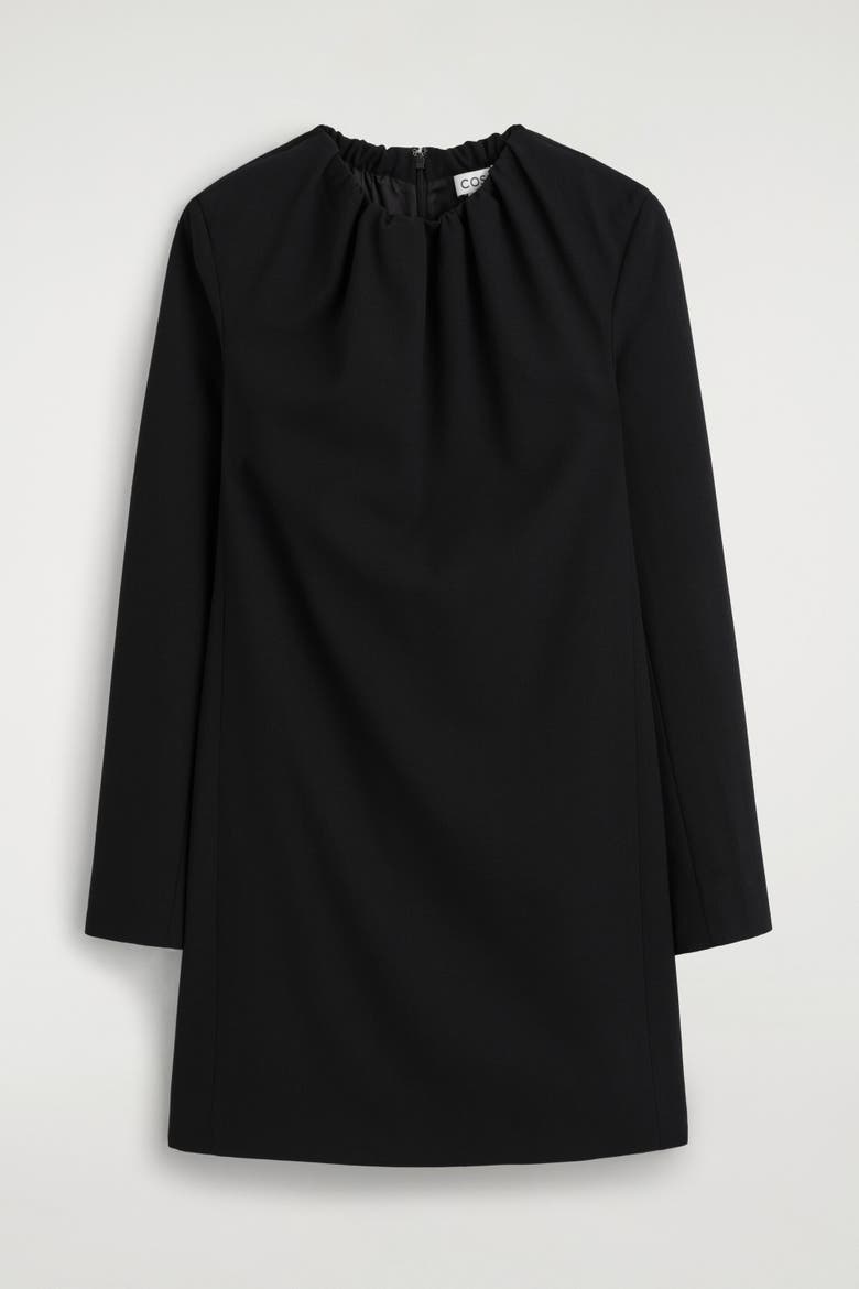 Pleated Tailored Twill Mini Dress, Main, color, BLACK