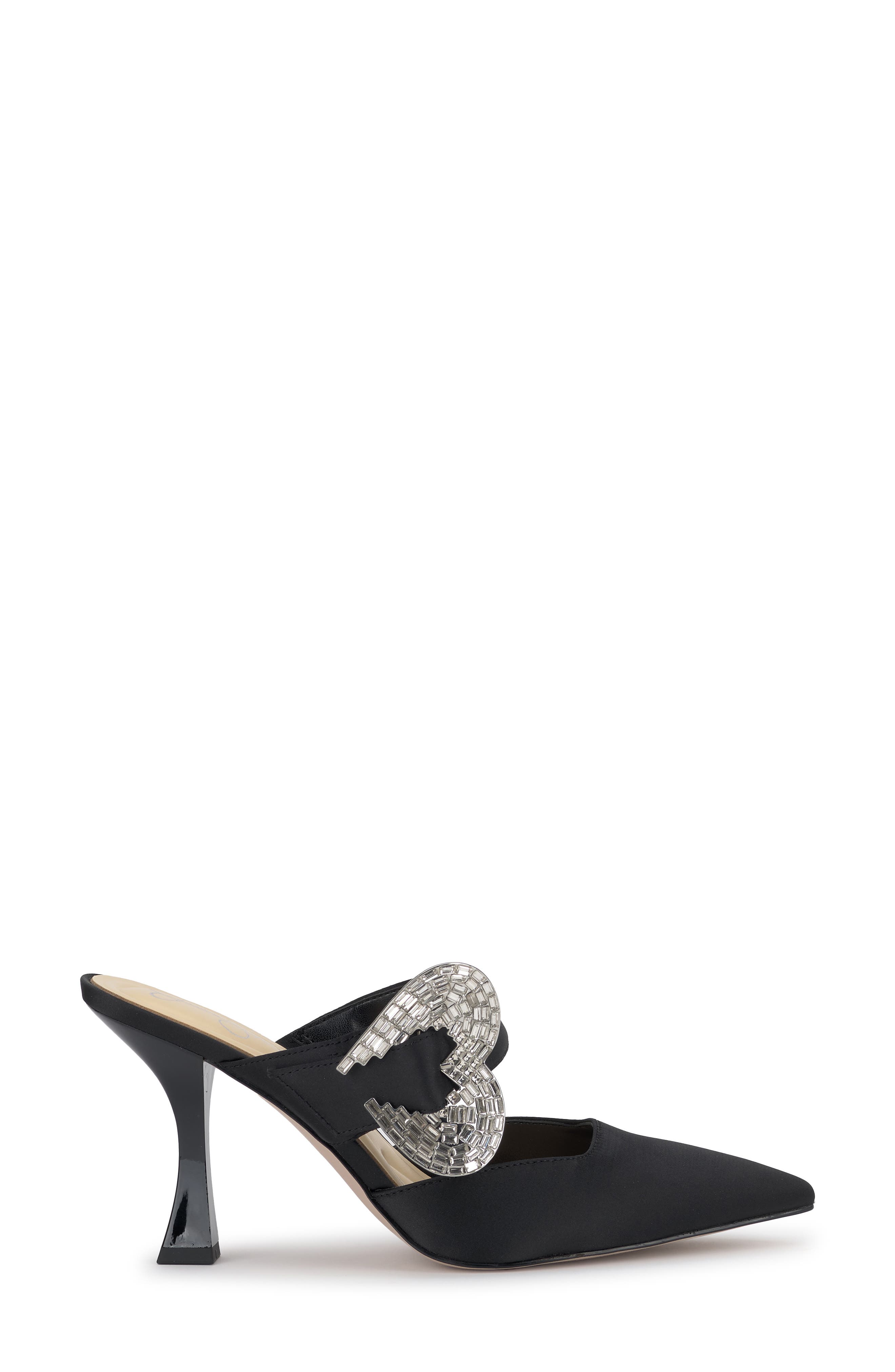 Jessica Simpson Favica Embellished Satin Slide Mule, Alternate, color, Black