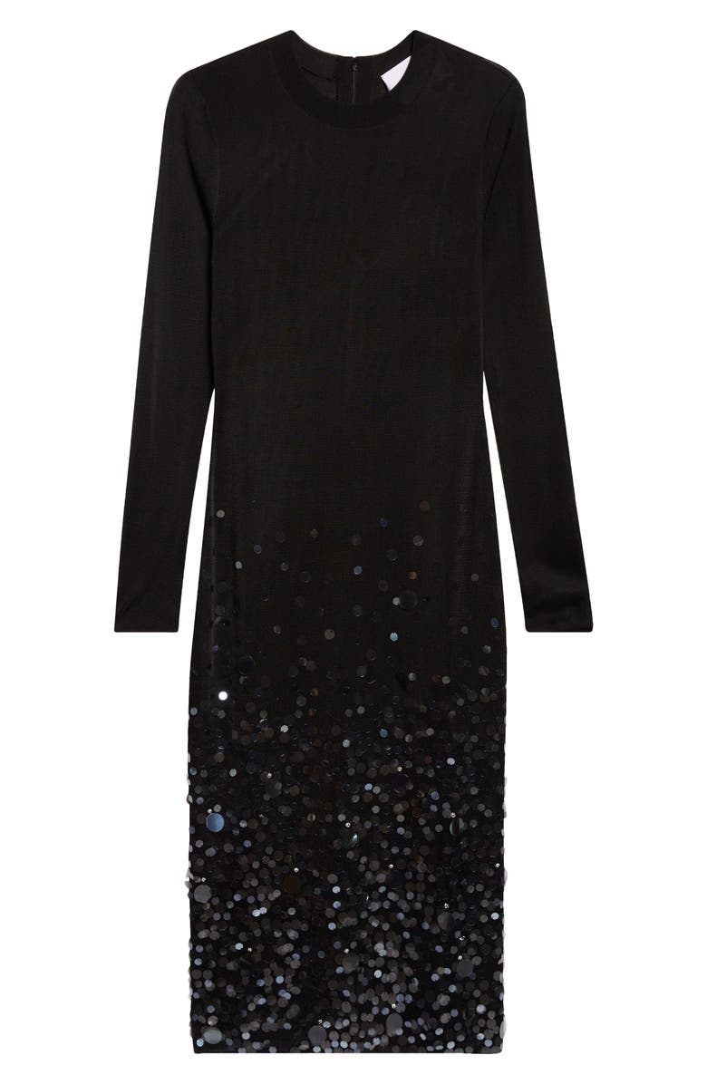 Carolina Herrera Paillette Embroidered Long Sleeve Cocktail Dress, Alternate, color, Black
