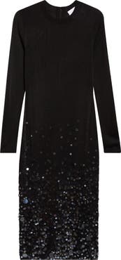 Carolina Herrera Paillette Embroidered Long Sleeve Cocktail Dress