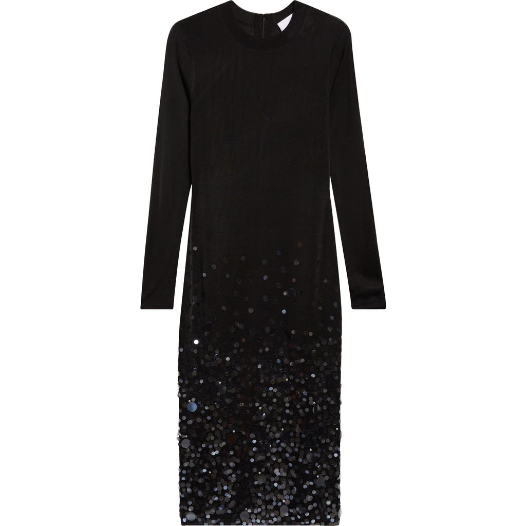 Carolina Herrera Paillette Embroidered Long Sleeve Cocktail Dress In Black