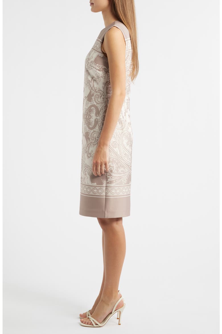 Scarf Print Sleeveless Sheath Dress, Alternate, color, LATTE MULTI