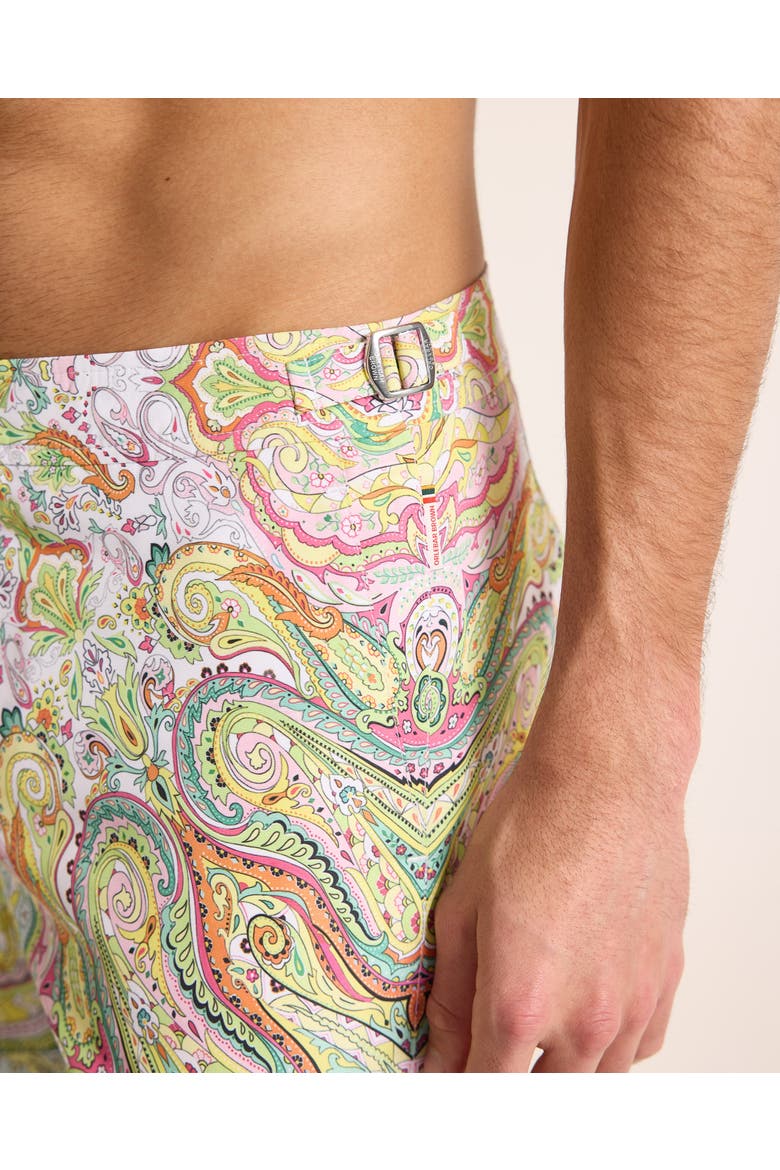 Bulldog Mid-Length Classic Fit Swim Shorts With Fairground Print, Alternate, color, MULTI/PINK