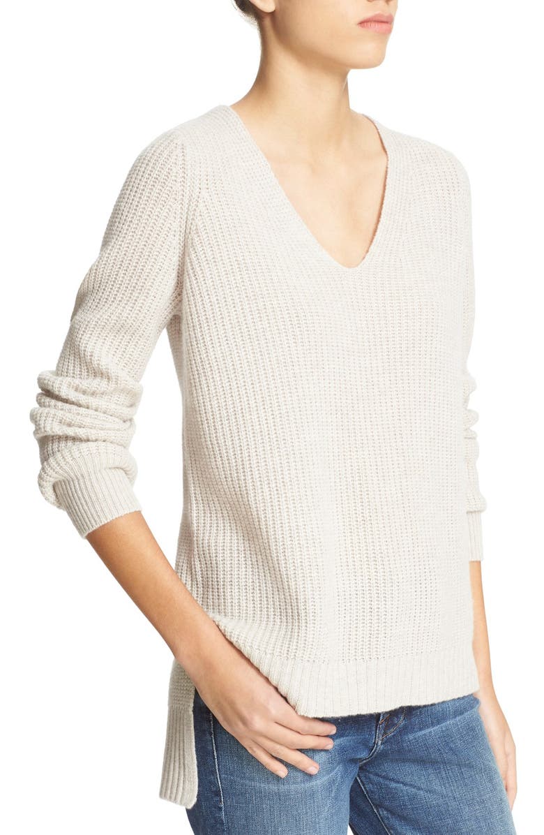 autumn cashmere Shaker Stitch V-Neck Cashmere Sweater, Alternate, color, 