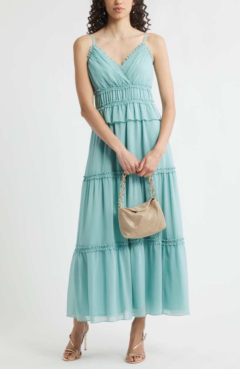 Chelsea28 Micro Ruffle Peplum Maxi Dress, Alternate, color, Teal Aquifer