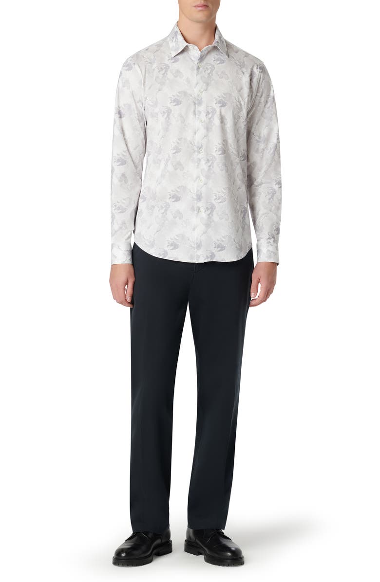 Bugatchi James OoohCotton<sup>®</sup> Leaf Print Button-Up Shirt, Alternate, color, Platinum
