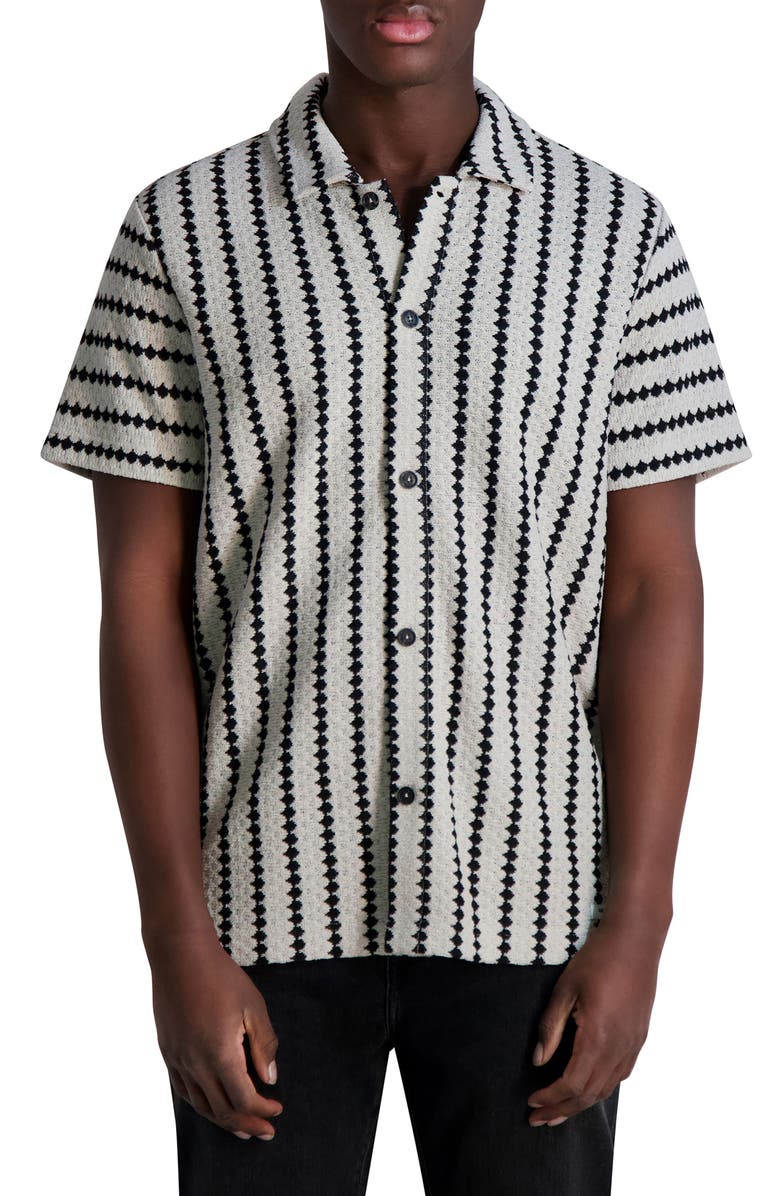 KARL LAGERFELD PARIS Stripe Sweater Knit Button-Up Shirt, Main, color,
