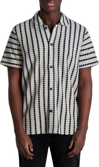 Stripe Sweater Knit Button-Up Shirt