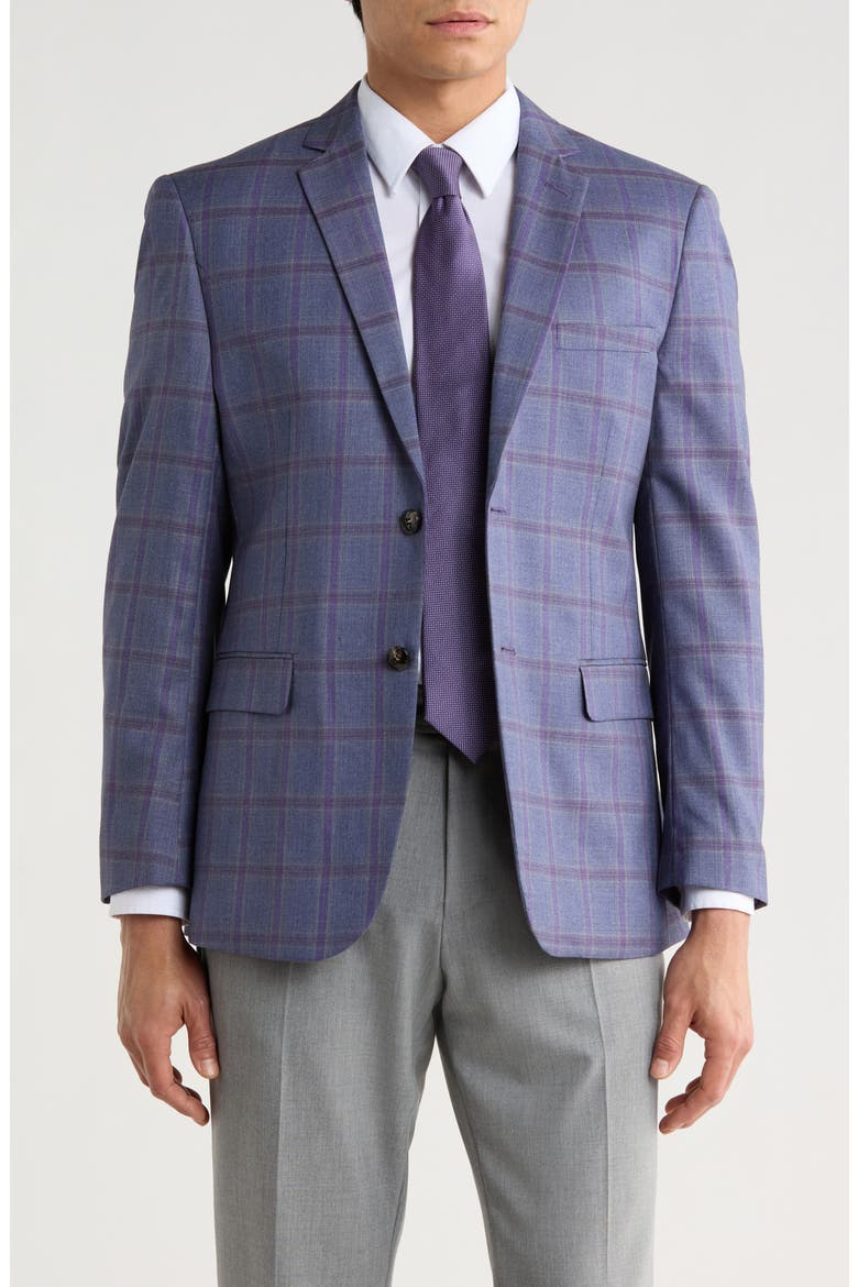 Slim Fit Plaid Blazer, Main, color, PURPLE