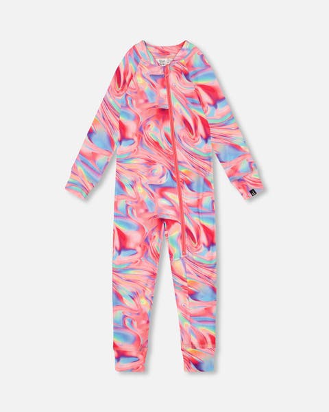 Baby Girl's One Piece Thermal Underwear Printed Pink Marble