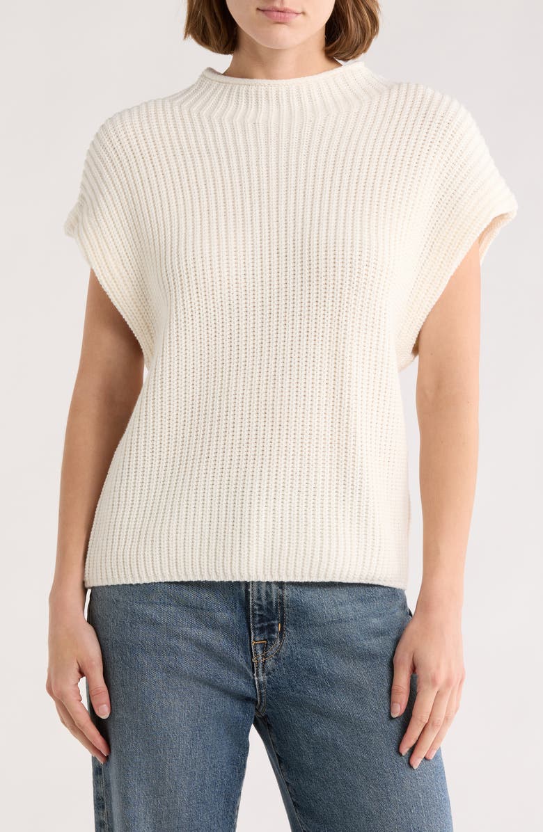 Leith Mock Neck Cap Sleeve Cotton Blend Sweater, Main, color, White Whisper