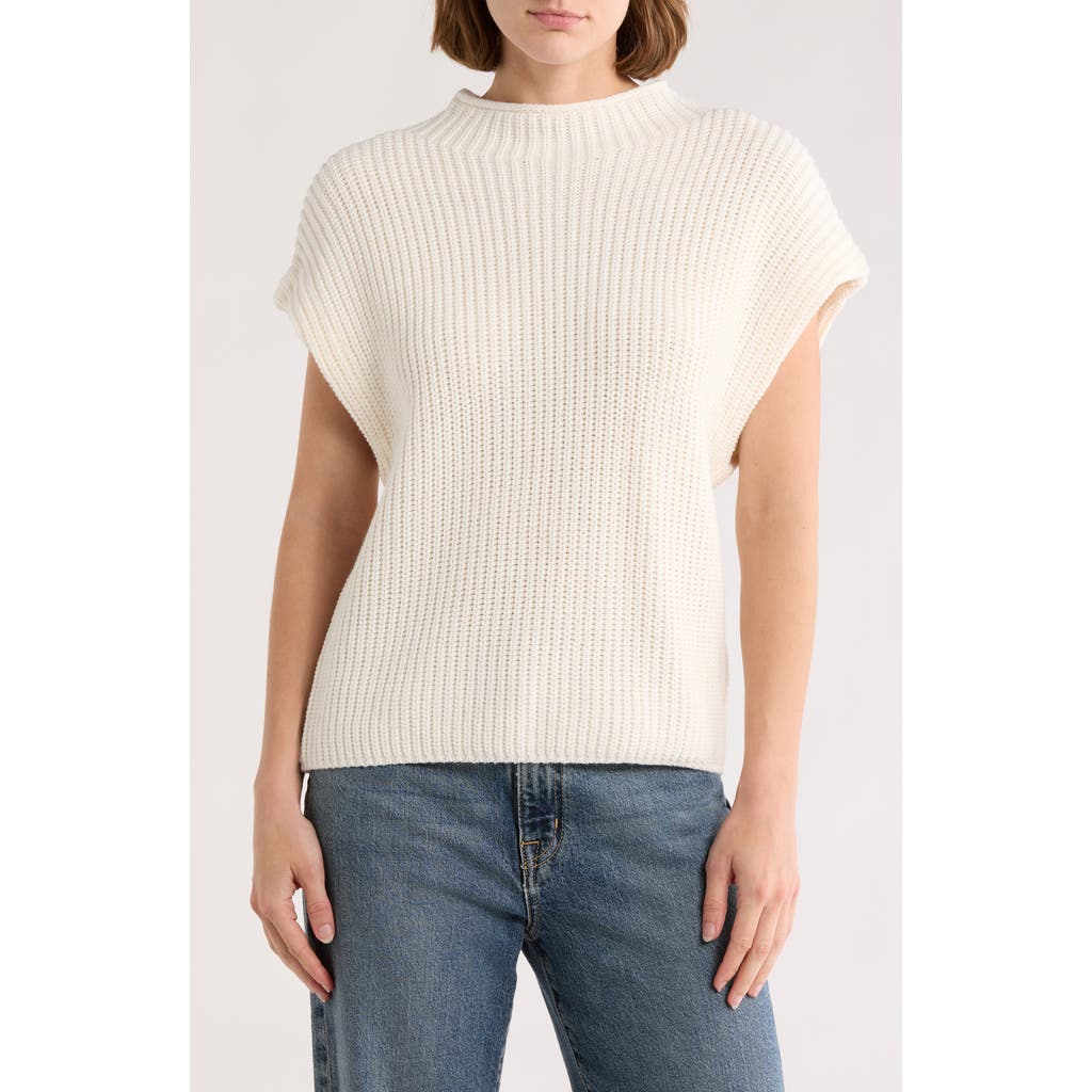 Leith Mock Neck Cap Sleeve Cotton Blend Sweater In Neutral