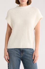 Leith Mock Neck Cap Sleeve Cotton Blend Sweater
