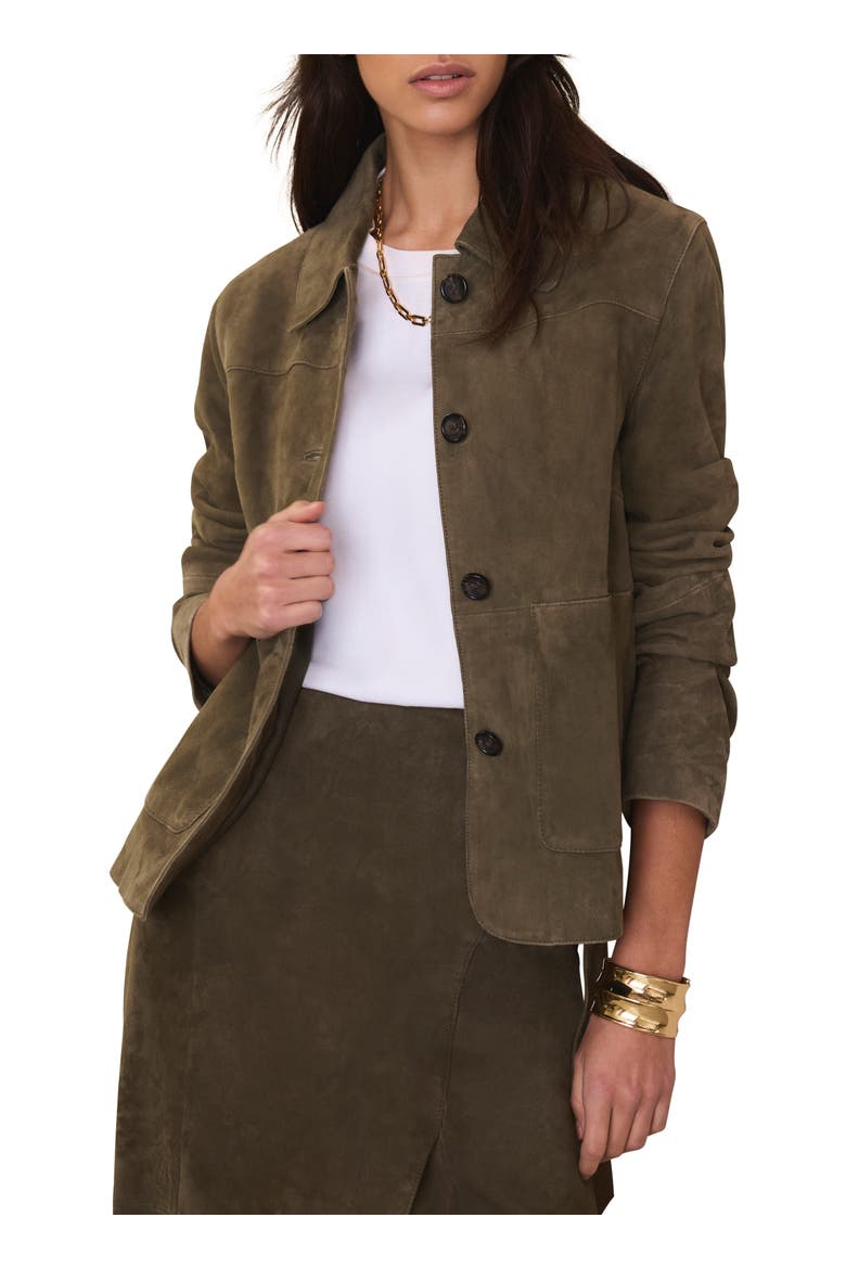 Suede Jacket with Classic Collar & Button-Front Pockets, Main, color, Khaki