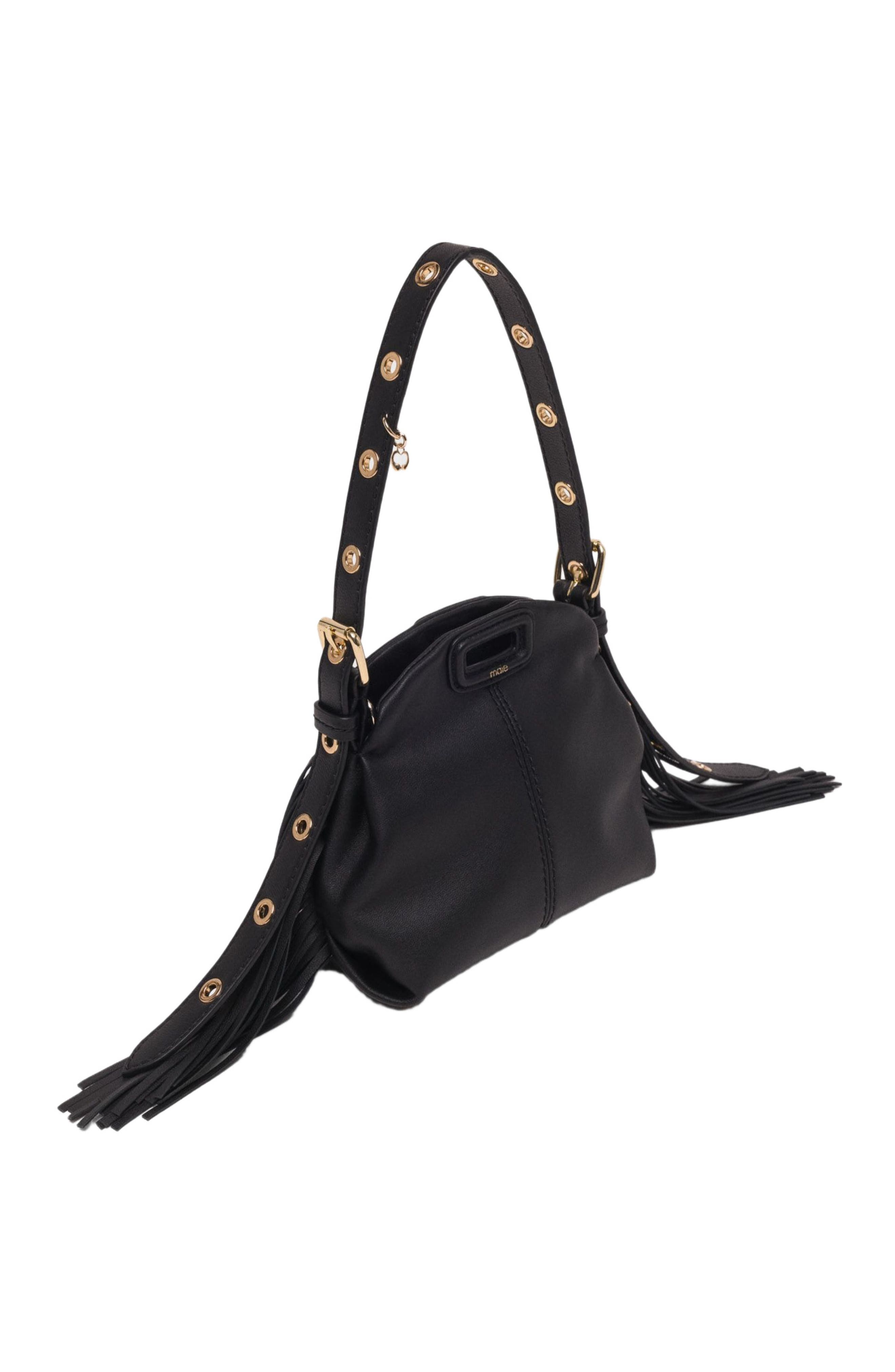 maje Miss M micro leather bag, Alternate, color, Black
