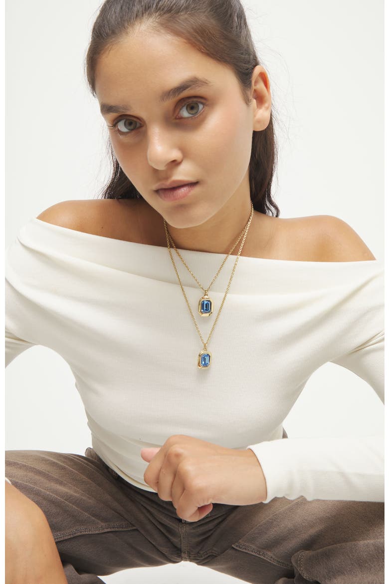Double-Layer Gold-Tone Necklace with Blue Crystals, Alternate, color, Gold