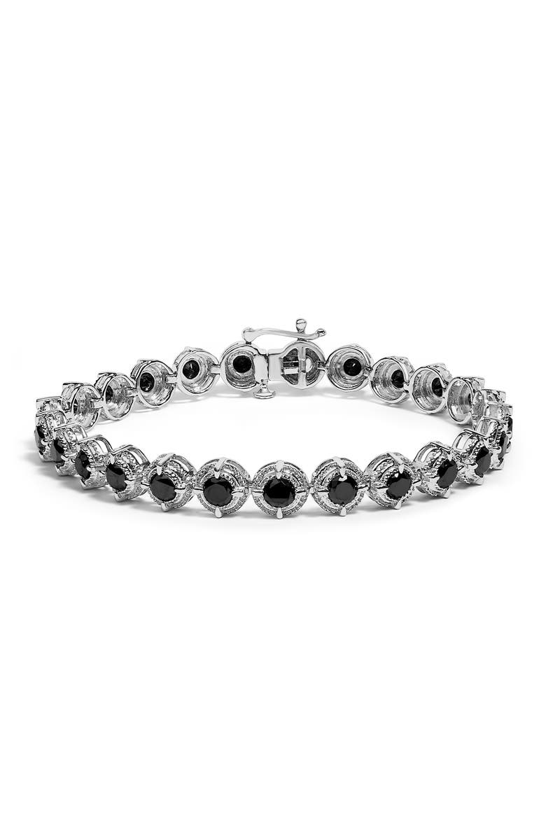 Haus of Brilliance Silver 5.0 Cttw Black Diamond 4 Prong Milgrain Link Tennis Bracelet, Main, color, White