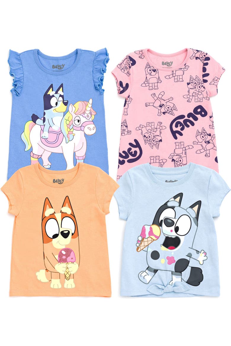 4-Pack Short Sleeve T-Shirts, Main, color, Bluey Pink Blue Orange