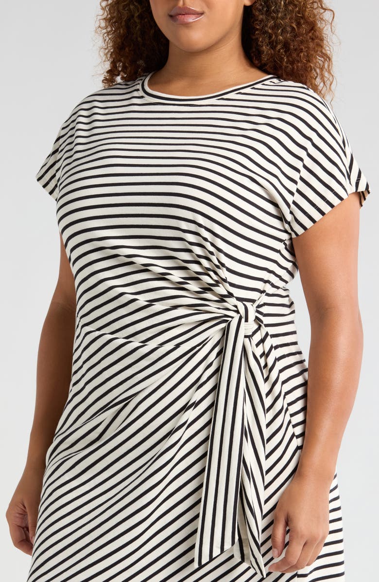 Universal Standard Crescent Knot T-Shirt Dress, Alternate, color, Ecru/ Black Stripe