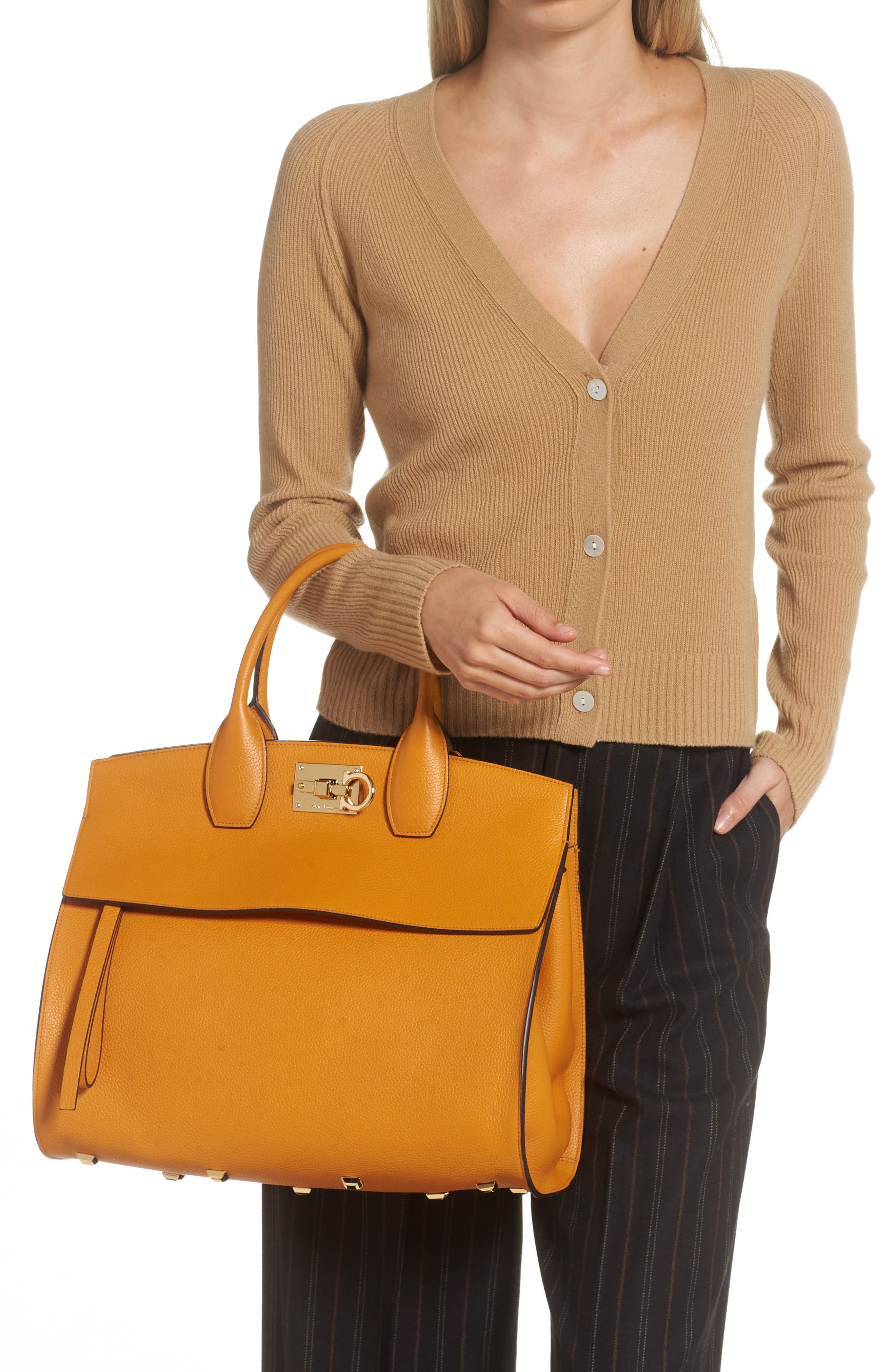 The Studio Soft Large Leather Top-Handle Bag, Alternate, color, OLIVELLO / NATURALE