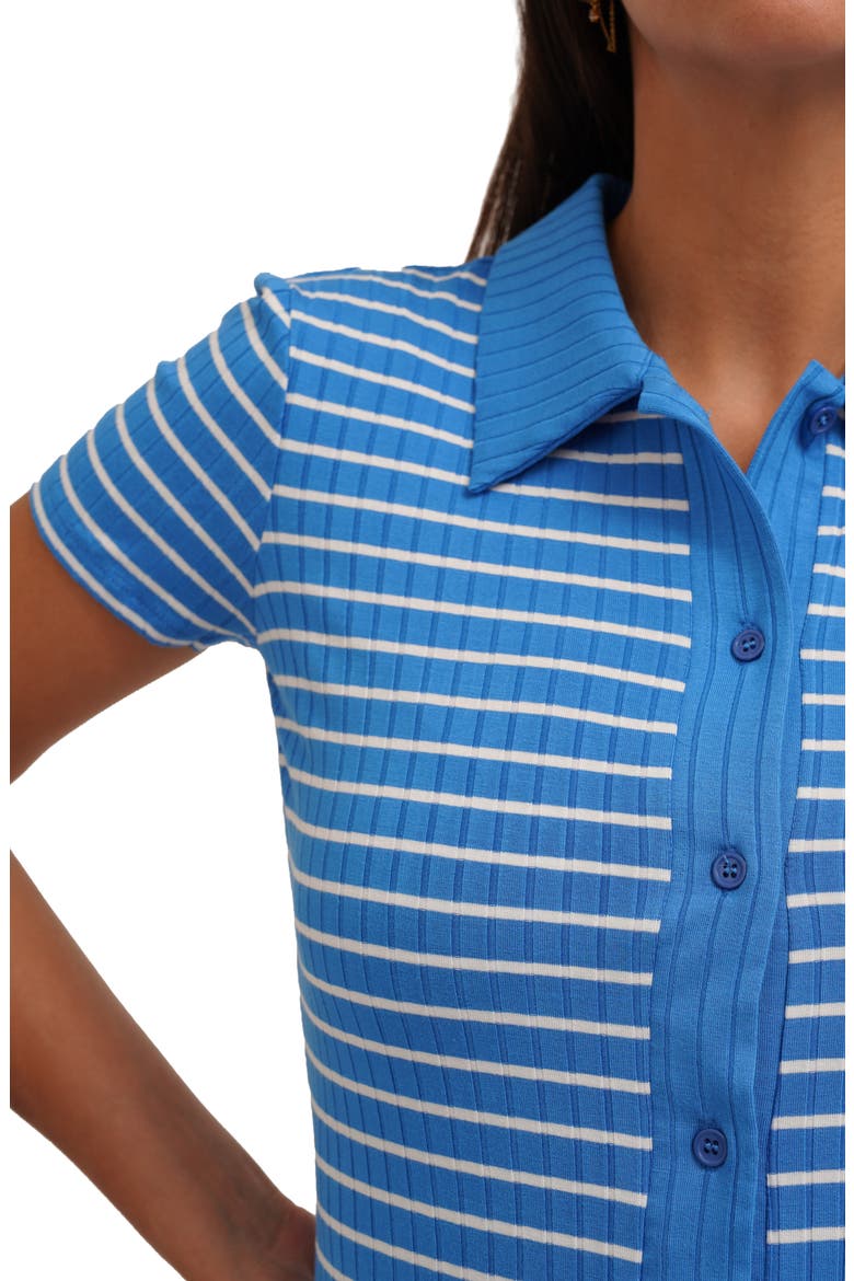 Stripe Rib Button-Up Knit Top, Alternate, color, FRENCH BLUE/ BONE