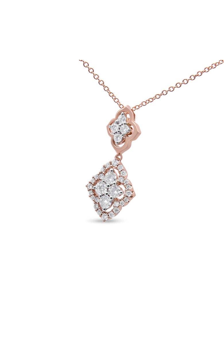 Haus of Brilliance 14K Rose Gold 3/4 Cttw Round Diamond Double Quatrefoil Pendant Necklace, Alternate, color, Pink