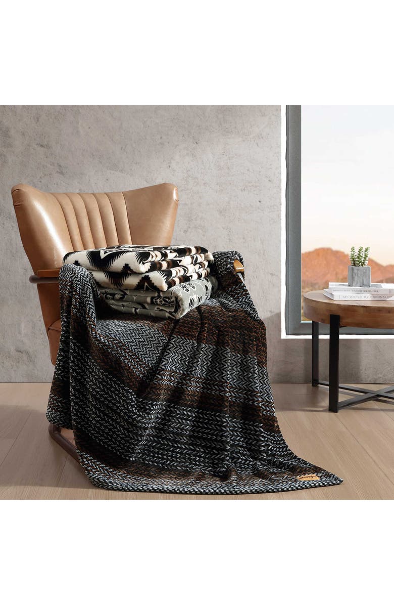 Wrangler Jesse Ikat Plush Fleece Throw Blanket, Alternate, color, Dark Brown