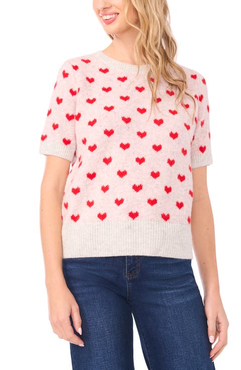 Heart Short Sleeve Crewneck Sweater