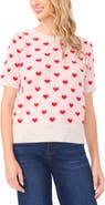 CeCe Heart Short Sleeve Crewneck Sweater